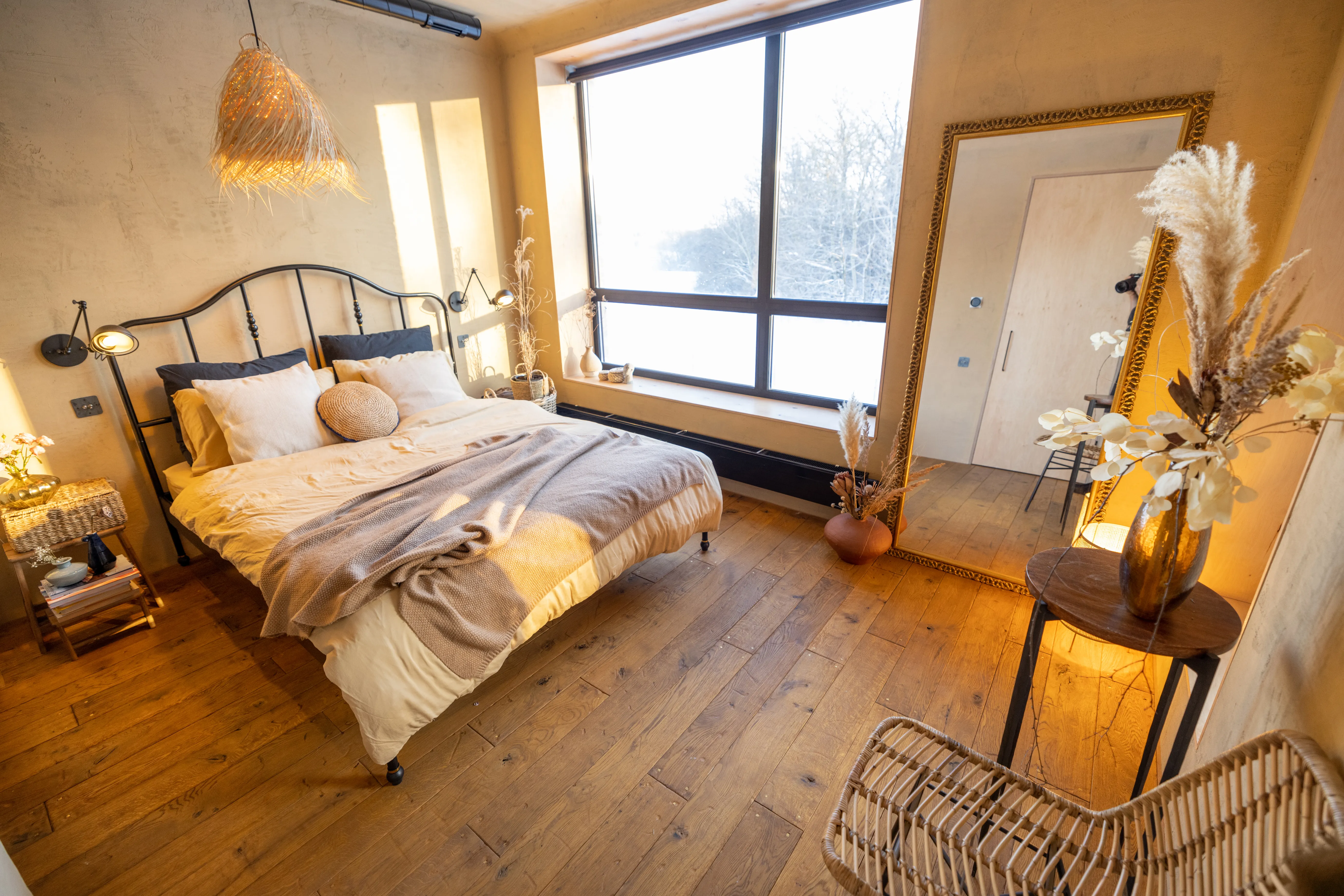 Boho bedroom Airbnb turnover Ange Cleaning